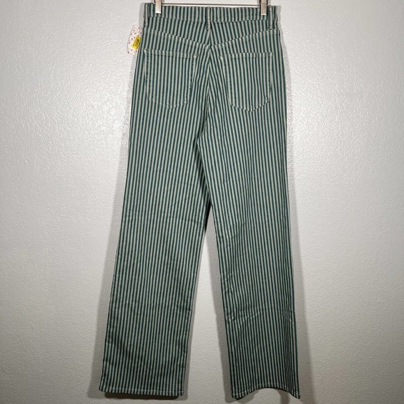 NWT Free People High Wasted Striped Blue Green Flare Jeans Size 29 - Picture 3 of 10